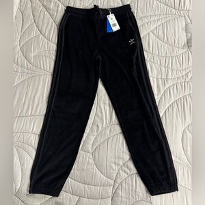 Adidas Black Slim Jogger Pants with White Trefoil Logo. Velor.